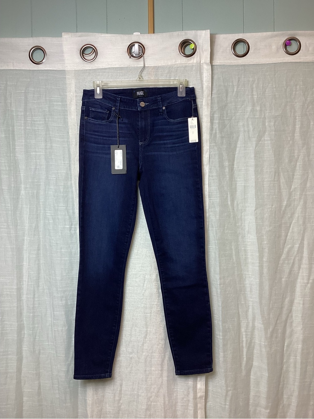 NWT PAIGE Verdugo Ankle Skinny Jeans- Dark Blue Denim; Size: 27